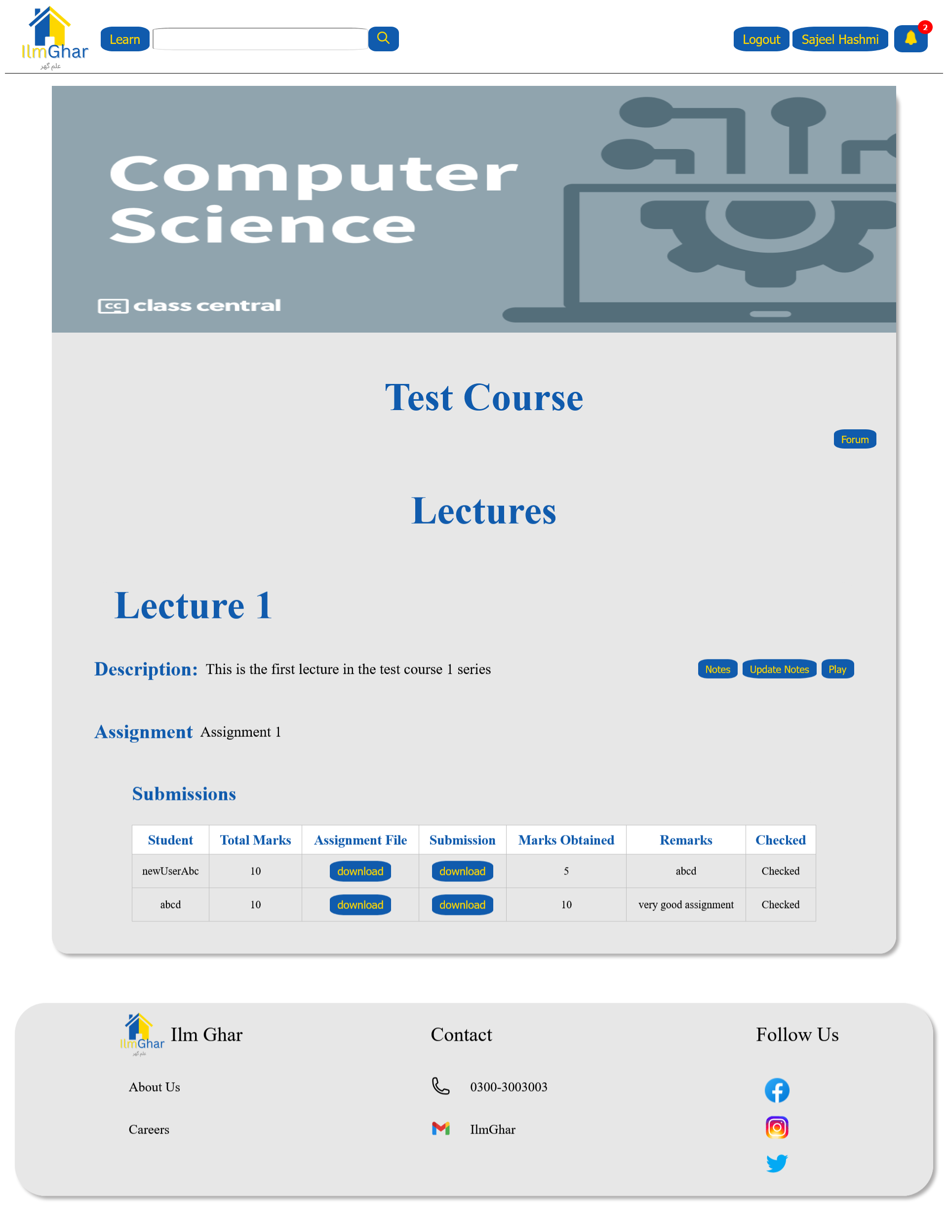 Instructor course view